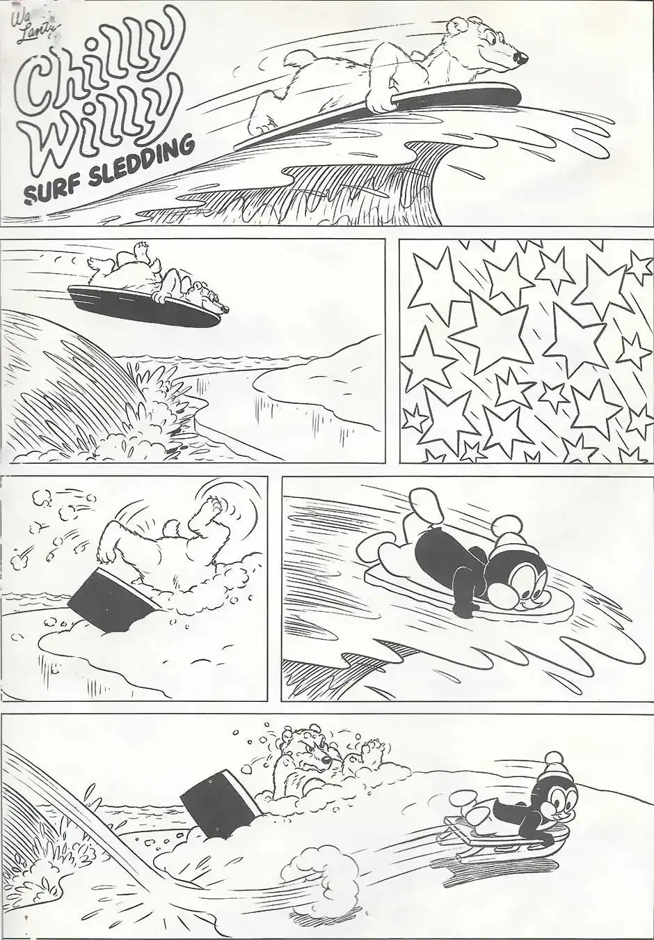 Chilly Willy comic - Surf Sledding